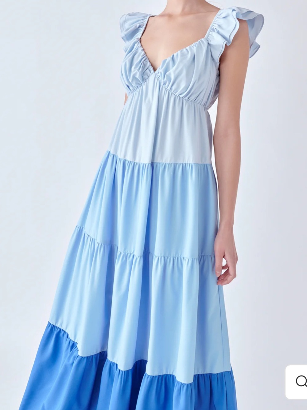 English Factory Tiered Blue Maxi Dress with Ruffle Sleeves
